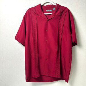 Cubavera Button Up Shirt Mens L Red Embroidered Short Sleeve Bowling